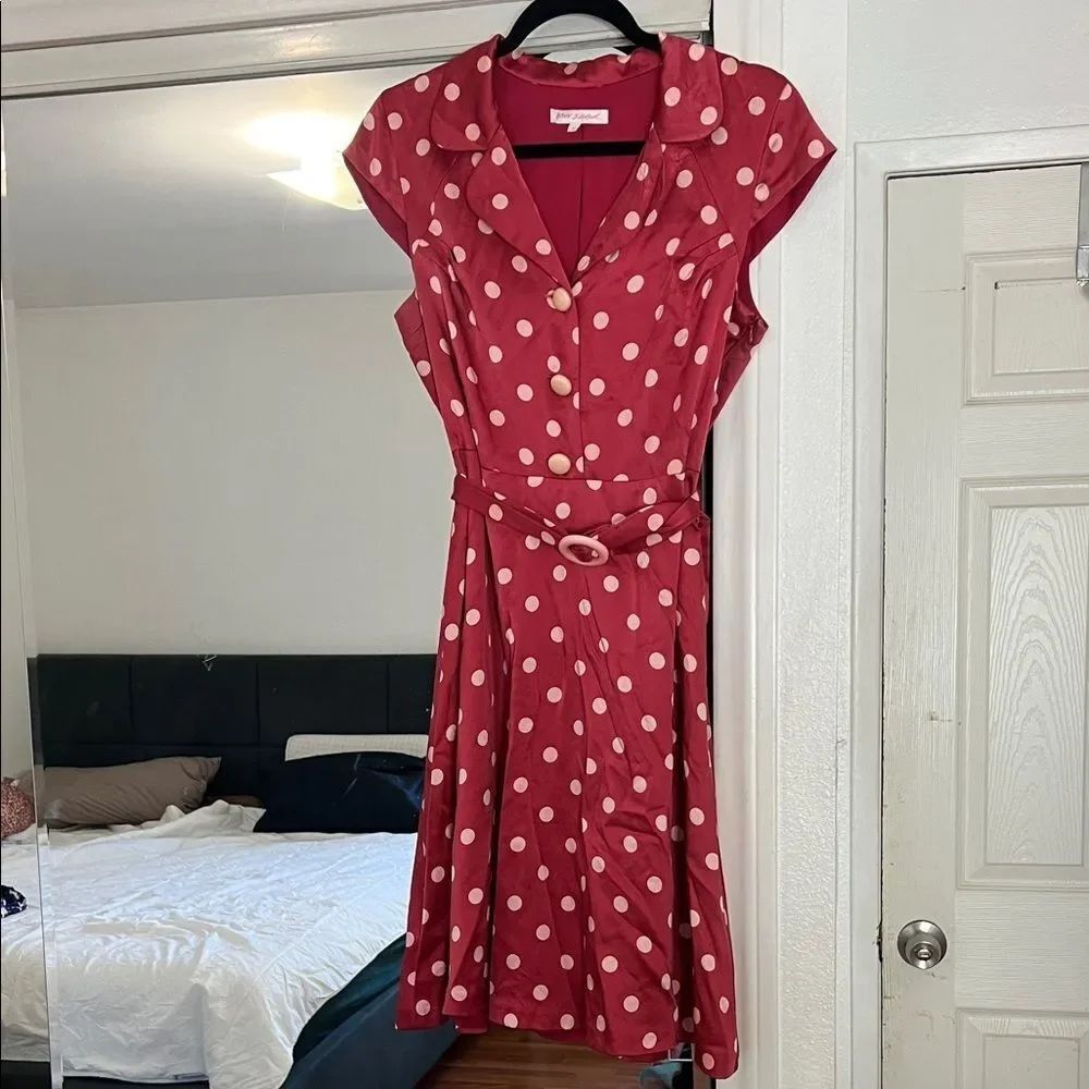 Vintage retro Y2K Jersey Johnson Polka Dot silk Dress 10